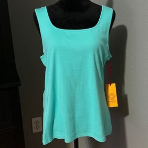 Ruby Rd Aqua Tank Top XL Sleeveless Casual Cotton Summer NWT Coastal Minimalist